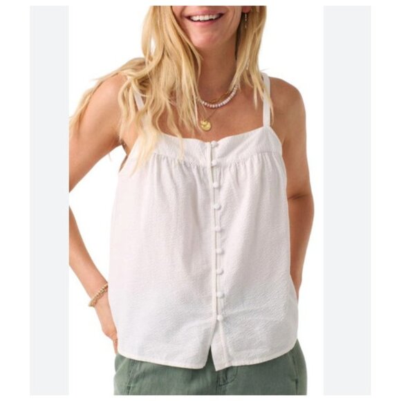 Faherty Tops - Faherty Tank Top Womens Small White Textured Button Front Organic Cotton Modal
